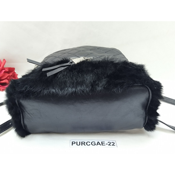 Michael Kors Rhea Black Leather Quilted Fur Zipper Top Handle Backpack main image 12